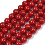 Shell Pearl Beads Strands, Round, Red, 8.5mm, Hole: 0.9mm, about 50pcs/strand, 16.02''(40.7cm)(X-BSHE-K015-8mm-01)