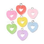 Opaque Resin Pendants, Imitation Candy Food Style, with Platinum Iron Loop, Heart Charm, 18x16x6mm, Hole: 2mm(FIND-H069-01A-P)