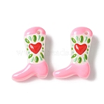 Painted Glass Beads Enamel Beads, Boot with Heart, Pink, 24x17x8~8.5mm, Hole: 1.4mm(X1-BLOW-D300-01D)