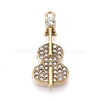 303 Stainless Steel Pendants, with Rhinestone, Violin Charms, Ion Plating(IP), Long-Lasting Plated, Golden, 24x11x3mm, Hole: 1.5mm(STAS-Q110-30G)