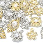 30Pcs 6 Styles Alloy Rhinestone Pendants, Flower & Teardrop, with ABS Imitation Pearl, Mixed Color, 17.5~26x15~17.5x3.5~8.5mm, Hole: 1.6~2mm, 5pcs/color(FIND-YW0011-97)