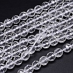 Faceted(64 Facets) Round Grade A Natural Quartz Crystal Beads Strands, Clear, 10mm, Hole: 1.2mm,  about 38pcs/strand, 15.2 inch(G-H1649-10mm-01N-A)