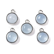 Natural Aquamarine Pendants, with Platinum Tone Rack Plating Brass, Flat Round, 9.8x7.5x4.3mm, Hole: 1.2mm(G-K372-03P-03)