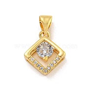 Rack Plating Brass Micro Pave Cubic Zirconia Pendants, Cadmium Free & Lead Free, Long-Lasting Plated, Real 18K Gold Plated, Rhombus, 14x12x4mm, Hole: 3.5x5mm(KK-G513-05G)