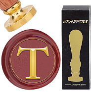 Brass Wax Seal Stamp with Rosewood Handle, for DIY Scrapbooking, Letter T, 25mm(AJEW-WH0412-0315)