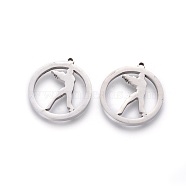 201 Stainless Steel Pendants, Manual Polishing, Ring with Human, Stainless Steel Color, 17x16x1.5mm, Hole: 1.2mm(X-STAS-F231-071P)