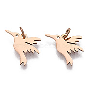 304 Stainless Steel Charms, Bird, Rose Gold, 13x17x1mm, Hole: 3mm(STAS-S105-T522R)
