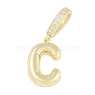 Brass Micro Pave Clear Cubic Zirconia Pendants, Long-Lasting Plated, letters, Letter C, 19x12.5x4.5mm, Hole: 8.5x5.5mm(KK-M289-01C-G)