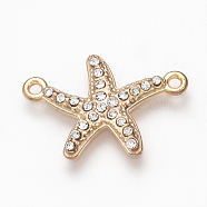 Alloy Rhinestone Links connectors, Starfish/Sea Stars, Light Gold, 23x16x2.5mm, Hole: 1mm(X-ALRI-T004-64LG)