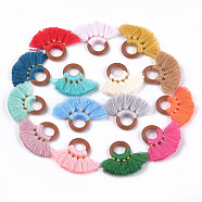 Polycotton(Polyester Cotton) Tassel Pendant Decorations, with Wood Findings, Fan, Mixed Color, 33~35x40~49x4mm, Hole: 11~12mm(FIND-S298-M)