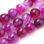Natural Striped Agate/Banded Agate Beads Strands, Dyed, Round, Fuchsia, 6mm, Hole: 1mm, about 63pcs/strand, 14.96 inch(G-S259-04G-6mm)