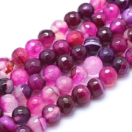 Natural Agate Beads, Dyed, Faceted Round, Hot Pink, 8mm, Hole: 1mm, about 48pcs/strand, 14.1 inch(36cm)(G-J371-09-8mm)