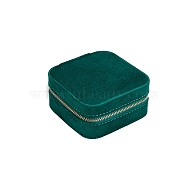 Velvet Jewelry Organizer Zipper Boxes, Portable Travel Jewelry Case for Rings, Square, Dark Green, 10x10x5cm(PW-WG70962-04)