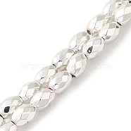 Electroplated Strong Magnetic Synthetic Hematite Beads Strands, Long-Lasting Plated, Faceted Oval, Silver Plated, 7~8x5~5.5mm, Hole: 1.4mm, about 50pcs/strand, 15.35''(39cm)(G-P518-03D)