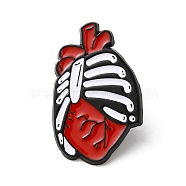 Halloween Alloy Enamel Brooch for Backpack Clothing, Chest Skeleton, Red, 31.5x19.5x1.5mm(JEWB-D015-02D-EB)