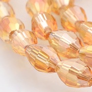 AB Color Plated Glass Faceted Rice Beads Strands, Gold, 6x4mm, Hole: 1mm, about 72pcs/strand, 16 inch(GLAA-A030A-AB01)