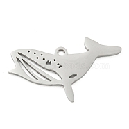 304 Stainless Steel Pendants, Laser Cut, Stainless Steel Color, Ocean Animal Charm, Whale, 13.5x25x1mm, Hole: 1.4mm(STAS-B056-10P-08)