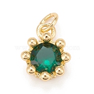 Brass Inlaid Clear Cubic Zirconia Charms, Real 18K Gold Plated, Lead Free & Cadmium Free, Crown, Dark Green, 11.5x9.5x6mm, Hole: 3mm(KK-A161-34G-C)