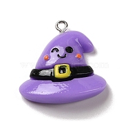 Opaque Resin Pendants, Halloween Charms with Platinum Tone Alloy Loops, Medium Purple, Witch Hat, 30x20x10mm, Hole: 1.5mm(RESI-K020-04D)