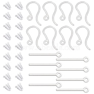 200Pcs Plastic Earring Hooks, with 200Pcs PVC Stud Earring Findings, with Horizontal Loops & 400Pcs Plastic Ear Nuts, WhiteSmoke, 13~15x2~8.5mm, Hole: 0.8~1.2mm, 20 Gauge, Pin: 0.9mm(KY-SC0001-73)