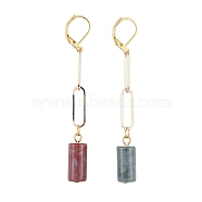 Brass Dangle Leverback Earrings, with Natural Indian Agate Pendants and Iron Paperclip Chains, Column, 72mm, Pin: 0.5x0.7mm(EJEW-JE04106-02)