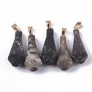 Natural Agate Pendants, with Iron Pinch Bail, Teardrop, Golden, 39~41x15~16mm, Hole: 7.5x4mm(G-S359-059G)