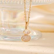 Brass Pave Clear Cubic Zirconia Gourd Shape Pendant Necklaces for Women, with Shell, Golden, 15.75 inch(40cm)(YJ8780)