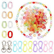 PandaHall Elite 228pcs 12 style Transparent Acrylic Linking Rings, Quick Link Connectors, for Cable Chains Making, Alloy Swivel Lobster Claw Clasps, Mixed Color, Rings: about 15.5x11x6mm, Inner Diameter: 4.5x10.5mm, 8colors(TACR-PH0001-30)