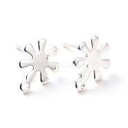 201 Stainless Steel Stud Earring Findings, with Horizontal Loop and 316 Stainless Steel Pin, Snowflakes, 925 Sterling Silver Plated, 11x9mm, Hole: 1.2mm, Pin: 0.7mm(STAS-K241-06S)