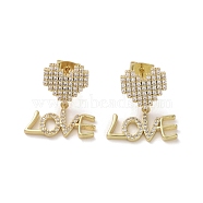 Brass Micro Pave Cubic Zirconia Dangle Stud Earrings, Heart with Word Love, Real 16K Gold Plated, 23x18.5mm(EJEW-H308-05G)