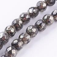 Natural Pyrite Beads Strands, Round, Faceted, 10mm, Hole: 1mm, about 20pcs/strand, 8 inch(G-P303-02-10mm-8)