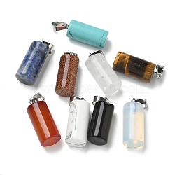 Natural & Synthetic Mixed Gemstone Pendants, with 201 Stainless Steel Finding, Column, Mixed Dyed and Undyed, 25x10mm, Hole: 4x7mm(G-B127-17P)