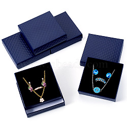 5Pcs Rhombus Textured Cardboard Jewelry Packing Boxes with Sponge Inside, for Pendants & Earrings & Rings, Square, Blue, 8.8x8.8x2.8cm(CBOX-TA0001-18C)