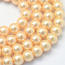 Baking Painted Pearlized Glass Pearl Round Bead Strands, Moccasin, 4~5mm, Hole: 1mm, about 210pcs/strand, 31.4 inch(HY-Q003-4mm-61)
