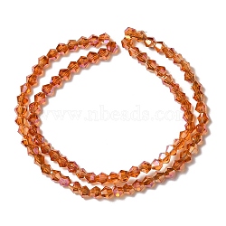 Transparent Electroplate Glass Bead Strands, Rainbow Plated, Faceted Bicone, Orange Red, 4x4.5mm, Hole: 1mm, about 92~96pcs/strand, 13.78~14.37 inch(EGLA-YW0001-50B)