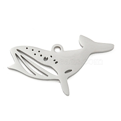 Non-Tarnish 304 Stainless Steel Pendants, Laser Cut, Stainless Steel Color, Ocean Animal Charm, Whale, 13.5x25x1mm, Hole: 1.4mm(STAS-B056-10P-08)