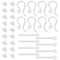 200Pcs Plastic Earring Hooks, with 200Pcs PVC Stud Earring Findings, with Horizontal Loops & 400Pcs Plastic Ear Nuts, WhiteSmoke, 13~15x2~8.5mm, Hole: 0.8~1.2mm, 20 Gauge, Pin: 0.9mm(KY-SC0001-73)