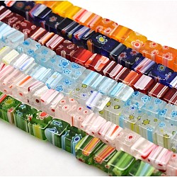 Handmade Millefiori Glass Cube Bead Strands, Mixed Color, 6x6x6mm, Hole: 1mm, about 68pcs/strand, 15.7 inch(LK-P014-M)