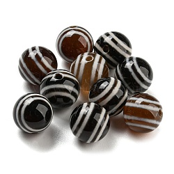 Tibetan Style dZi Beads, Natural Agate Beads, Dyed & Heated, Stripe Round Beads, Coconut Brown, 10mm, Hole: 1.5mm(TDZI-G013-08B)