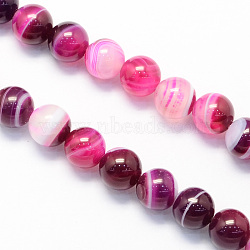 Round Natural Striped Agate/Banded Agate Stone Beads Strands, Dyed, Medium Violet Red, 8mm, Hole: 1.5mm, about 48pcs/strand, 15.1 inch(G-S118-8mm-02)