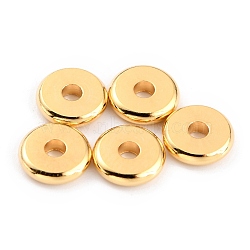 Brass Beads, Long-Lasting Plated, Disc/Flat Round, Heishi Beads, Real 24K Gold Plated, 7x1.5mm, Hole: 1.8mm(KK-O133-316A-G)