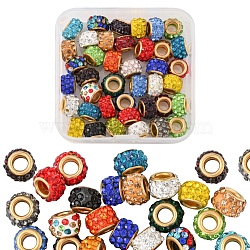 40Pcs Polymer Clay Rhinestone European Beads, with Golden Tone Brass Double Cores, Large Hole Beads, Rondelle, Mixed Color, 11x7mm, Hole: 4.5mm(RB-YW0001-02)