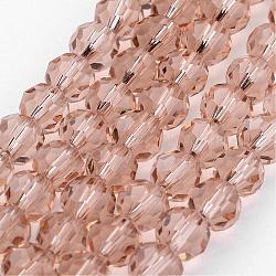 Transparent Glass Bead Strands, Imitate Austrian Crystal, Faceted(32 Facets), Round, Moccasin, 4mm, Hole: 1mm, about 96~100pcs/strand, 14~14.5 inch(GLAA-G013-4mm-90)