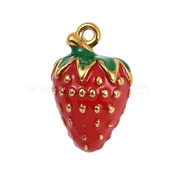 304 Stainless Steel Enamel Pendants, Strawberry Charm, Golden, Red, 18x11.5mm, Hole: 1.2mm(STAS-P402-02A-01)