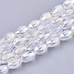 Electroplated Glass Beads Strands, Frosted, Faceted, Oval, Clear AB, 8x6mm, Hole: 1.2mm, about 70pcs/strand, 22.8 inch(EGLA-T015-02A-11)