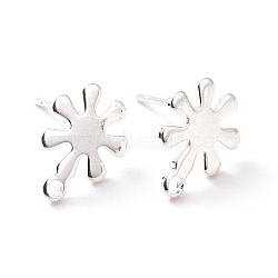 201 Stainless Steel Stud Earring Findings, with Horizontal Loop and 316 Stainless Steel Pin, Snowflakes, 925 Sterling Silver Plated, 11x9mm, Hole: 1.2mm, Pin: 0.7mm(STAS-K241-06S)