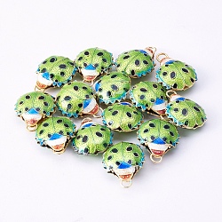 Cloisonne Beetle Pendant, Light Green, 20mm long, 18mm wide, 8mm thick, hole: 4mm(CLB043Y-7)