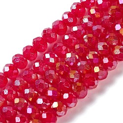 Baking Electroplate Glass Beads Strands, AB Color, Faceted, Round, Fuchsia, 8x6mm, Hole: 1mm, about 63~65pcs/strand, 15.75''(39~40cm)(DGLA-A039-J8mm-B21)