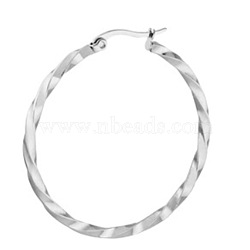 Titanium Steel Hoop Earrings, Twisted Ring Shape, Stainless Steel Color, 12 Gauge, 50x2mm(STAS-TAC0001-11E-P)