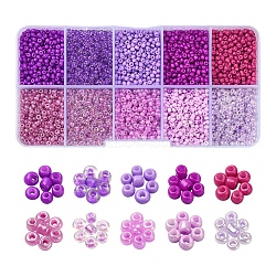 8500Pcs 10 Style Glass Seed Beads, Round, 12/0, Purple, 1.5~2.5mm, Hole: 0.5~1mm, 13g, 850pcs/style, 8500pcs/box(SEED-YW0001-80E)